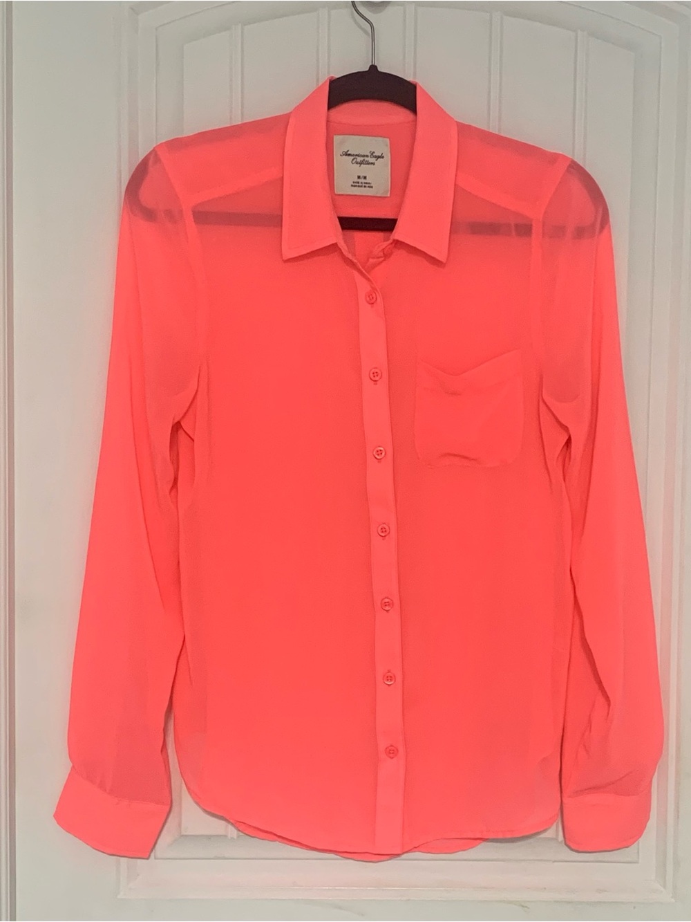 American Eagle Outfitters Neon Pink Button-Up Blouse